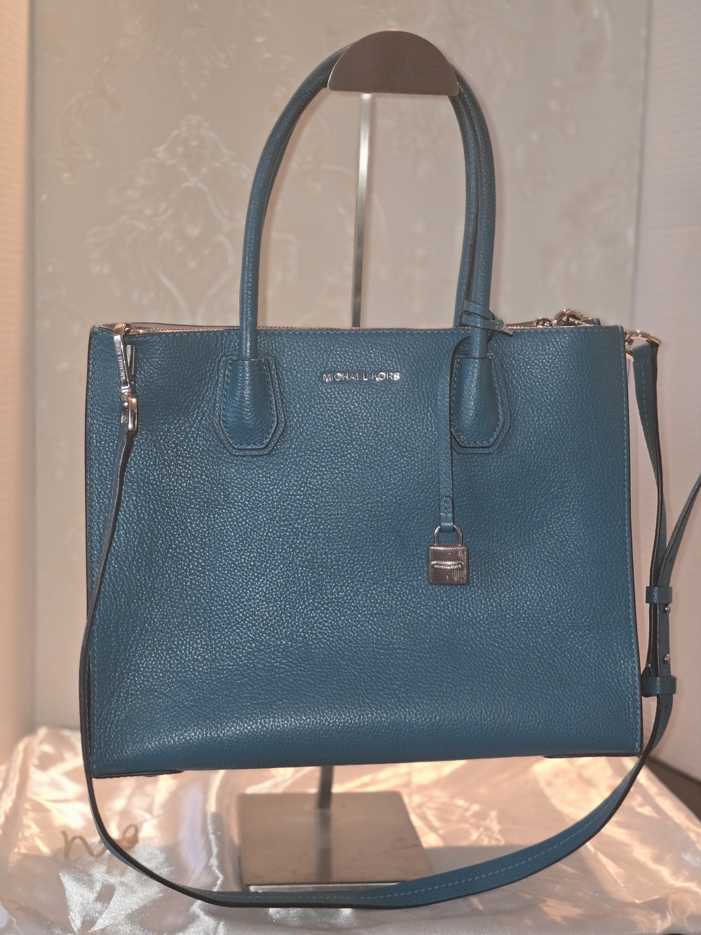 Michael Kors Teal Pebbled Leather Satchel with Shoulder Strap